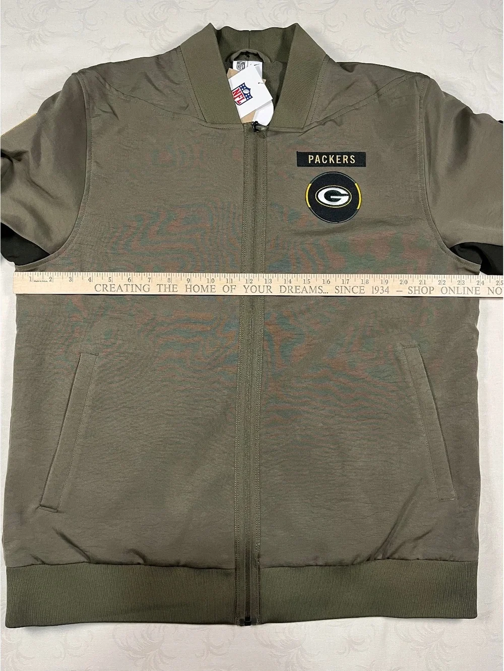 Nike Green Bay Packers Salute to Service Olive Bomber Jacket Fleece Lined Large